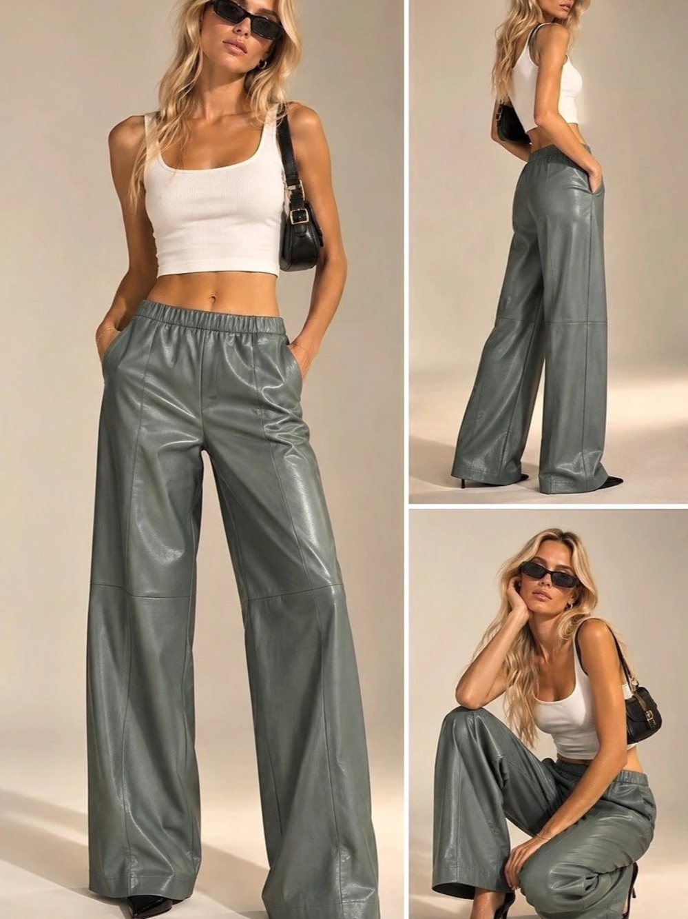 Vince 100% Lambskin Leather Wide-Leg Pants